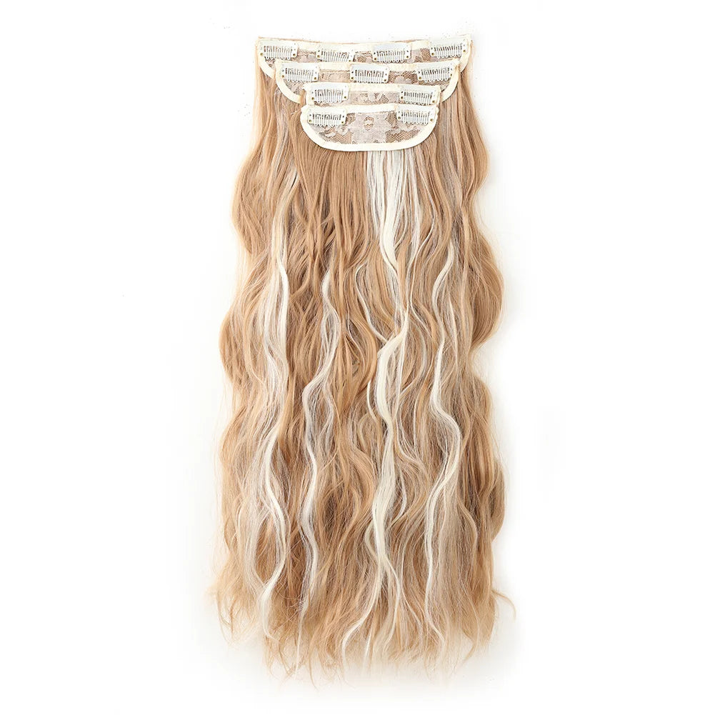4Pcs/Set 16/20/24 Inch Synthetic Hair Clip In Long Wavy Thick Double Weft  Hair Extensions Hairpieces For Women
