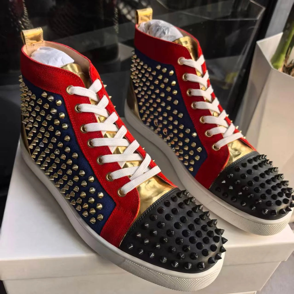 Women's Men's Color Block Spiked Stud High Top Sneakers Punk Design Edgy Classic Lace-Up Street Nightclub Luxurious Single Shoes