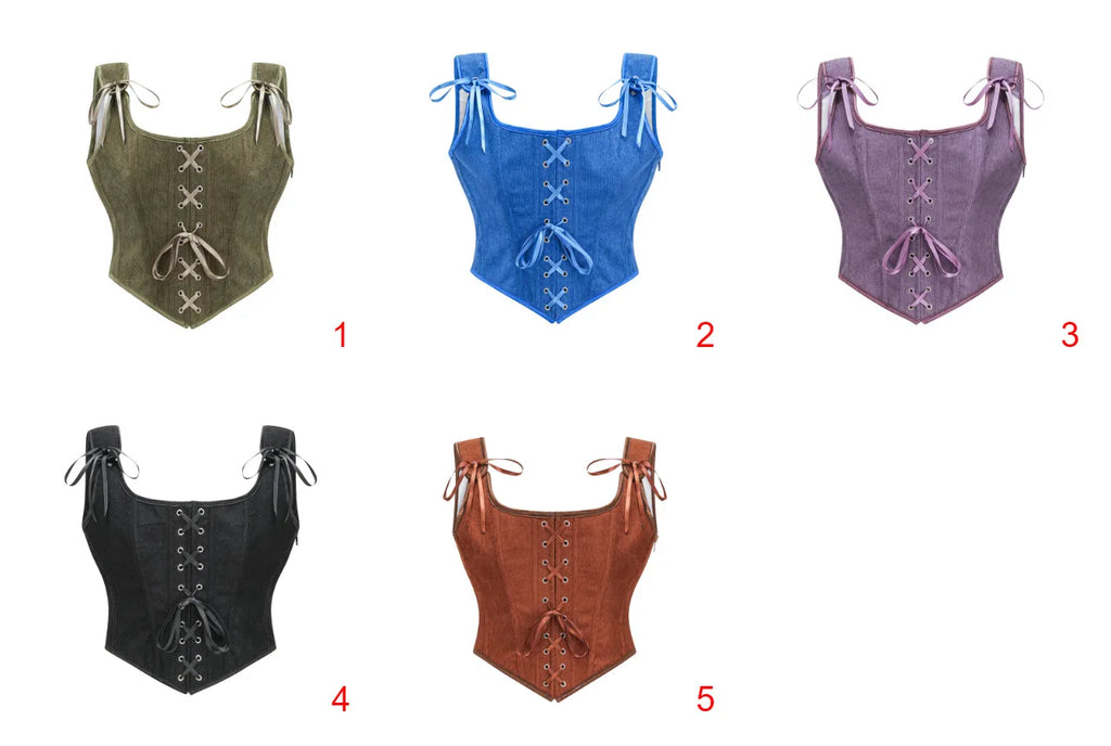 Women Renaissance Corset Front Lace Up U Back Bodice Corsets Victorian Bustier