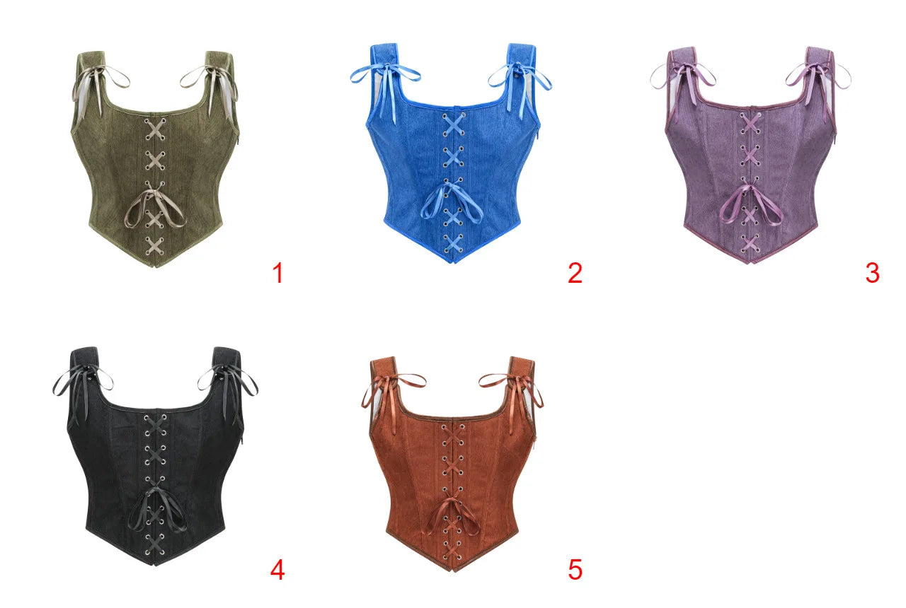 Women Renaissance Corset Front Lace Up U Back Bodice Corsets Victorian Bustier