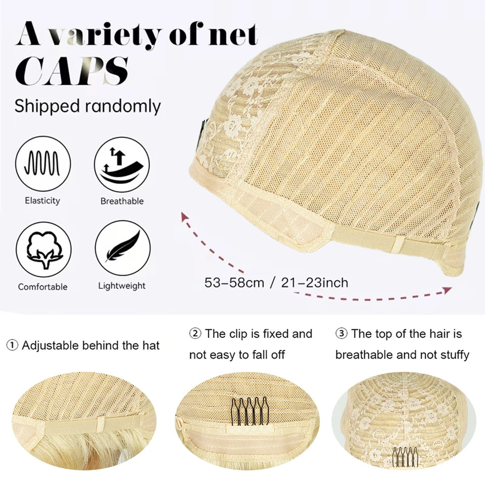 Women'S Short 613 Blonde Straight Bob Pixie Cut Human Hair Layered Wig With Bangs Full Machine Made Universal Wig For Daily Wear