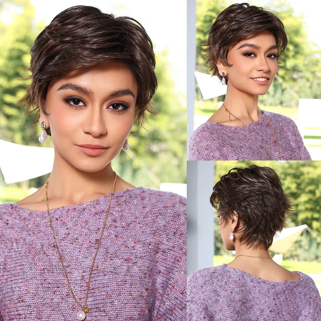 MONO Lace Frontal Synthetic Wigs Short Straight Bob Wig Highlight Gray Brown Blonde Mixed Wig for Women Daily wig Hear Resistant