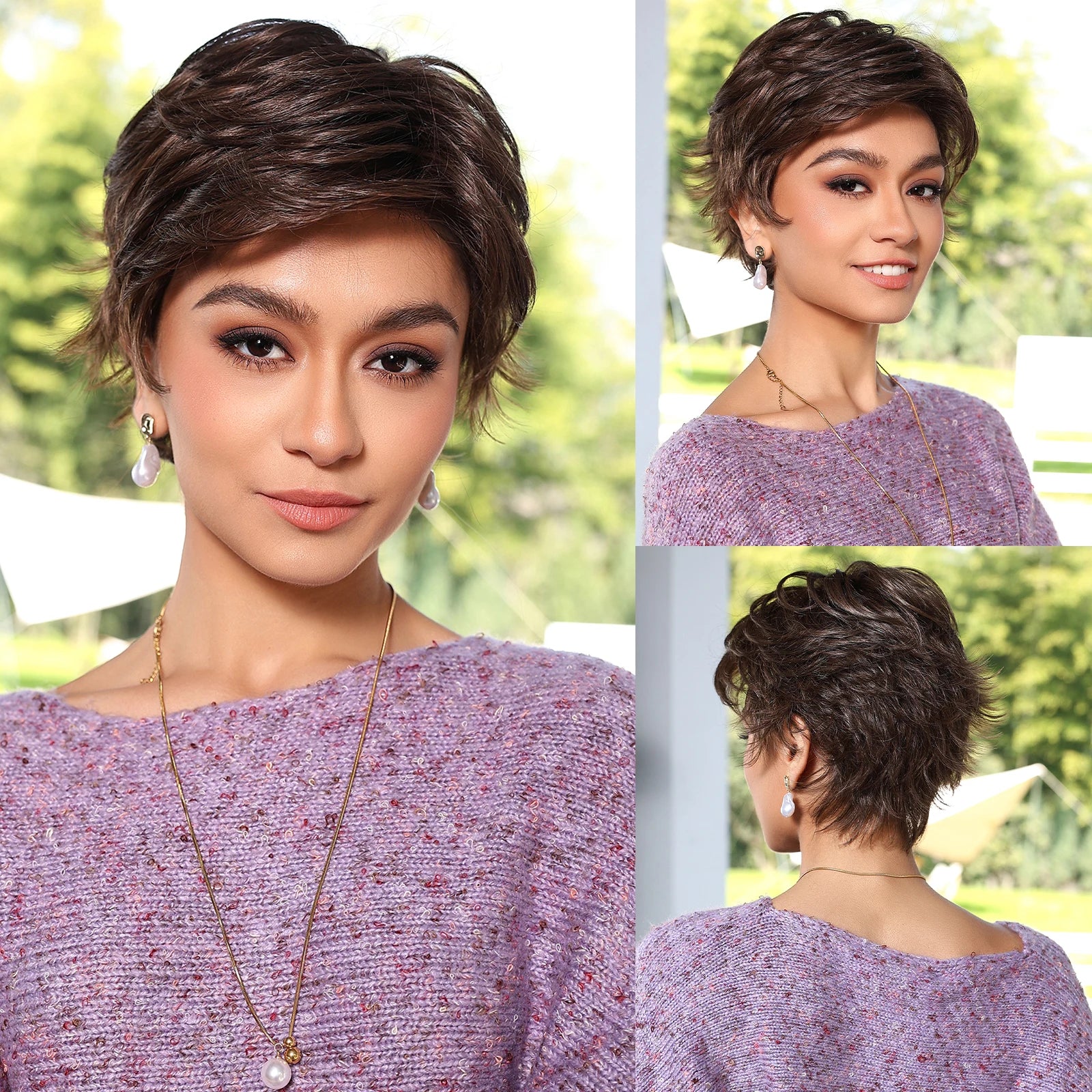 MONO Lace Frontal Synthetic Wigs Short Straight Bob Wig Highlight Gray Brown Blonde Mixed Wig for Women Daily wig Hear Resistant