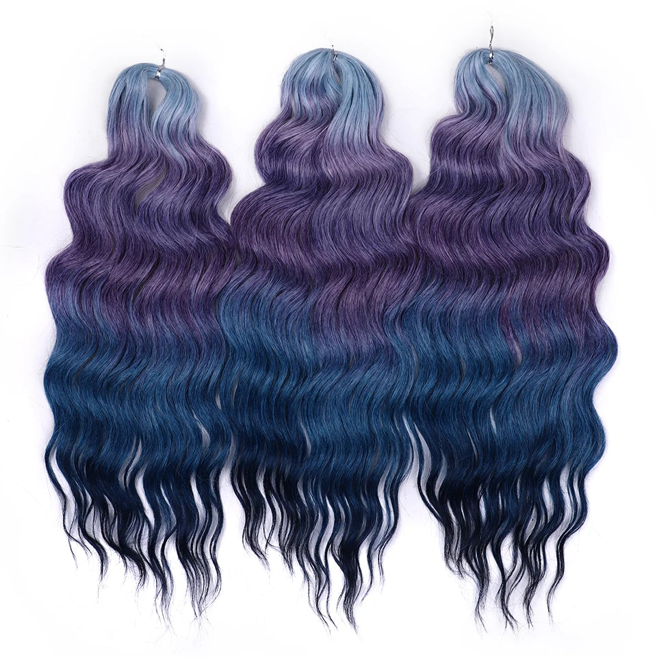 Noble 24 Inch Synthetic Hair Water Wave Braiding Hair Extensions Ombre Rainbow color Deep Wave Curl Twist Crochet Hair Extension