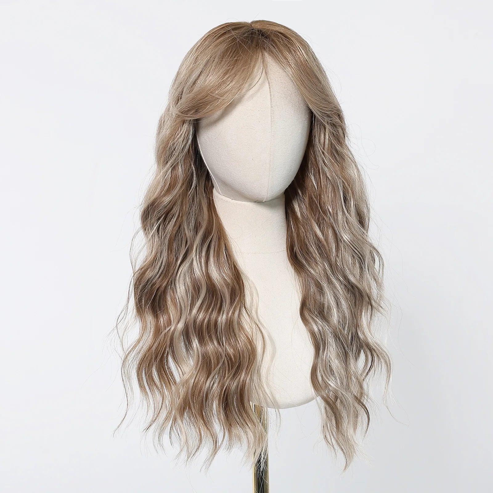 EASIHAIR Long Wavy Synthetic Wigs For Women Brown Blonde Highlight Wavy Wigs With Side Bangs Natural Wave Hair Daily Cosplay Wig
