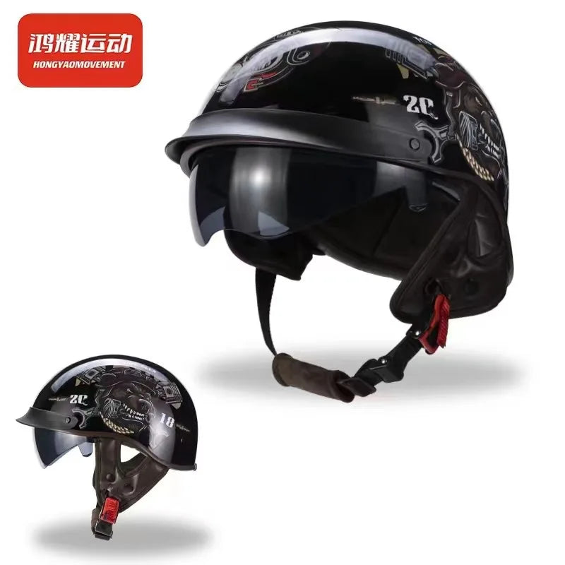 Vintage Helmet Motorcycle Half Helmet Men's and Women's Electric Locomotive Summer Hard Hat Hoop Helmet Personality