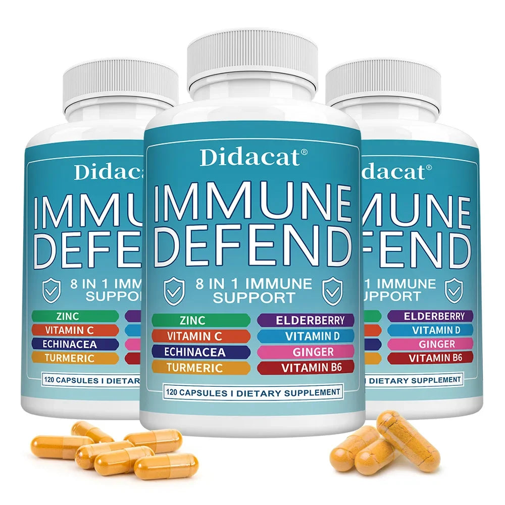 Advanced Immune Support, 8-in-1 Supplement, with Vitamin C, D, B6, Zinc, Elderberry, Turmeric, Ginger & Echinacea, Antioxidants