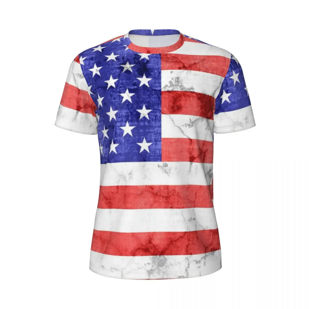 USA American Flag T-Shirt Male Star Print Patriotic Streetwear Running T-Shirts Breathable Beach Fashion Tees Oversize Tops