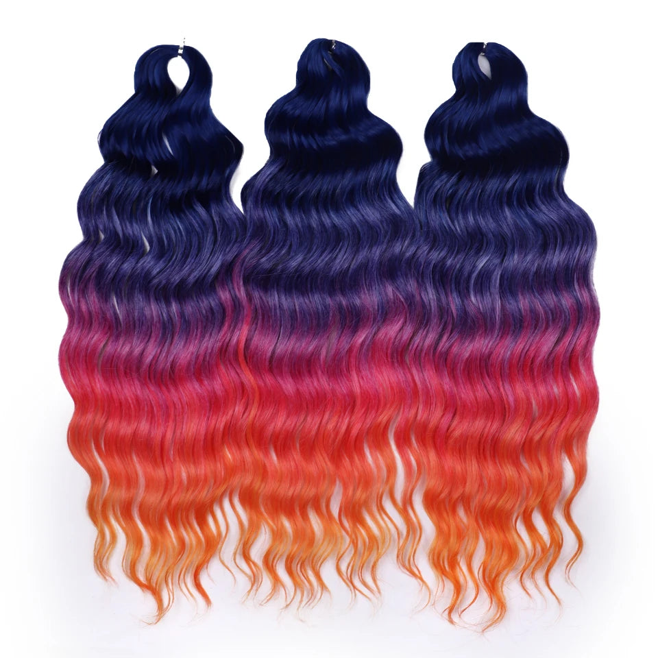 Noble 24 Inch Synthetic Hair Water Wave Braiding Hair Extensions Ombre Rainbow color Deep Wave Curl Twist Crochet Hair Extension
