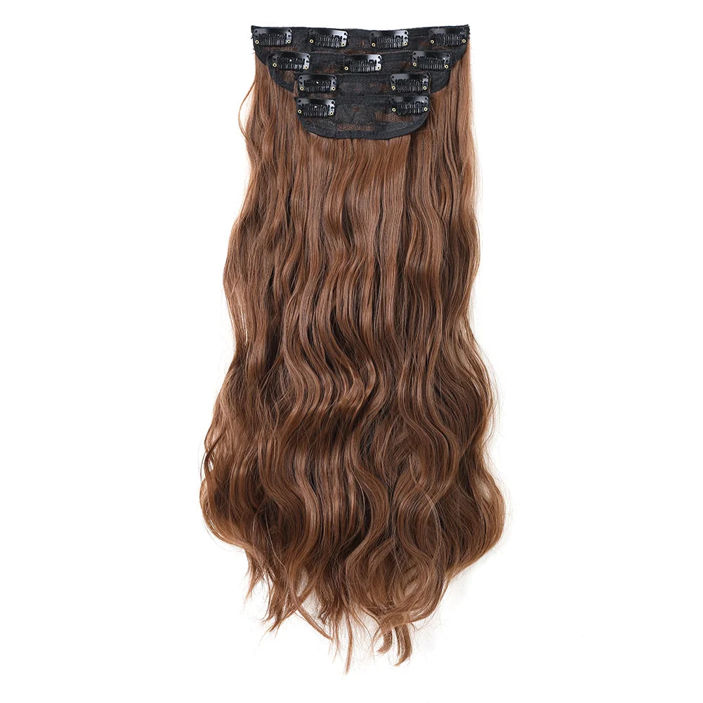 4Pcs/Set 16/20/24 Inch Synthetic Hair Clip In Long Wavy Thick Double Weft  Hair Extensions Hairpieces For Women