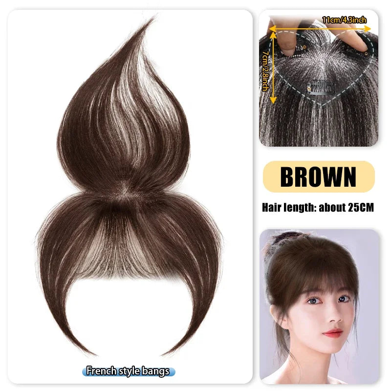 25cm 100% Human Hair Women's Natural Forehead Whitening Hair Enhancement Head Curtain 3D Bangs Increase Hair Volume