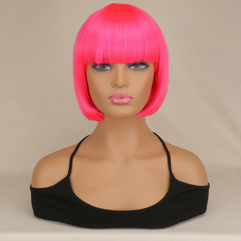 Short Bob Wig With Bangs Synthetic Wigs For Women Black Blonde Pink Lolita Cosplay Party Natural Hair Perruque Bob