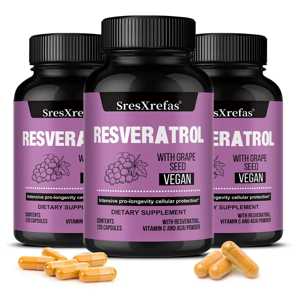 Resveratrol Supplement, Extra Strength Formula for Healthy Aging, Immune Support, Vegan Capsules with Grape Seed Extract