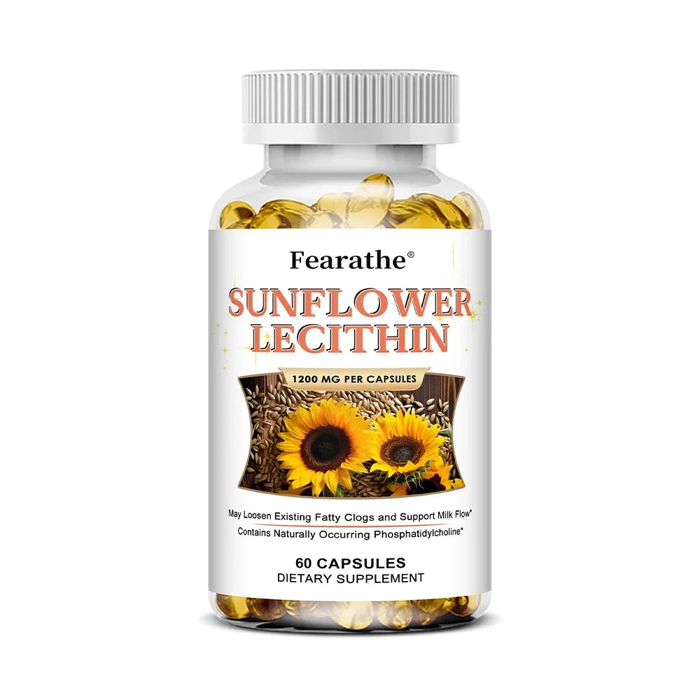 Sunflower Lecithin Supplement, 1200 Mg, Energy Support, Relieves Blocked Milk Ducts, Promotes Liver and Brain Health, Non-GMO