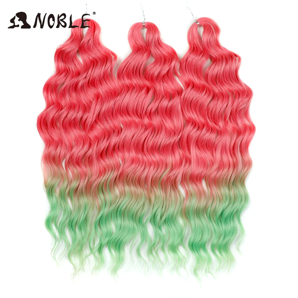 Noble 24 Inch Synthetic Hair Water Wave Braiding Hair Extensions Ombre Rainbow color Deep Wave Curl Twist Crochet Hair Extension