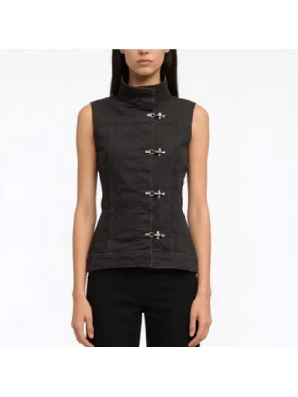 2026 new summer punk style metal buckle stand up collar denim vest American retro Y2K spicy girl slimming street trend niche top