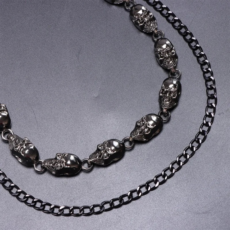 Gothic Punk Curb Chain with Skull Pendants Heavy Duty Black Waist Chain for Men Women Hip Hop Y2K Keychain Belts Accessory