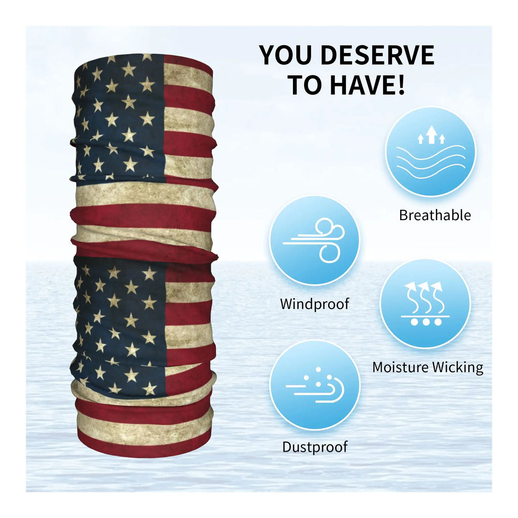 Custom Vintage American Flag Bandana Neck Gaiter for Hiking Hunting Women Men Wrap Scarf USA Proud Balaclava Warmer