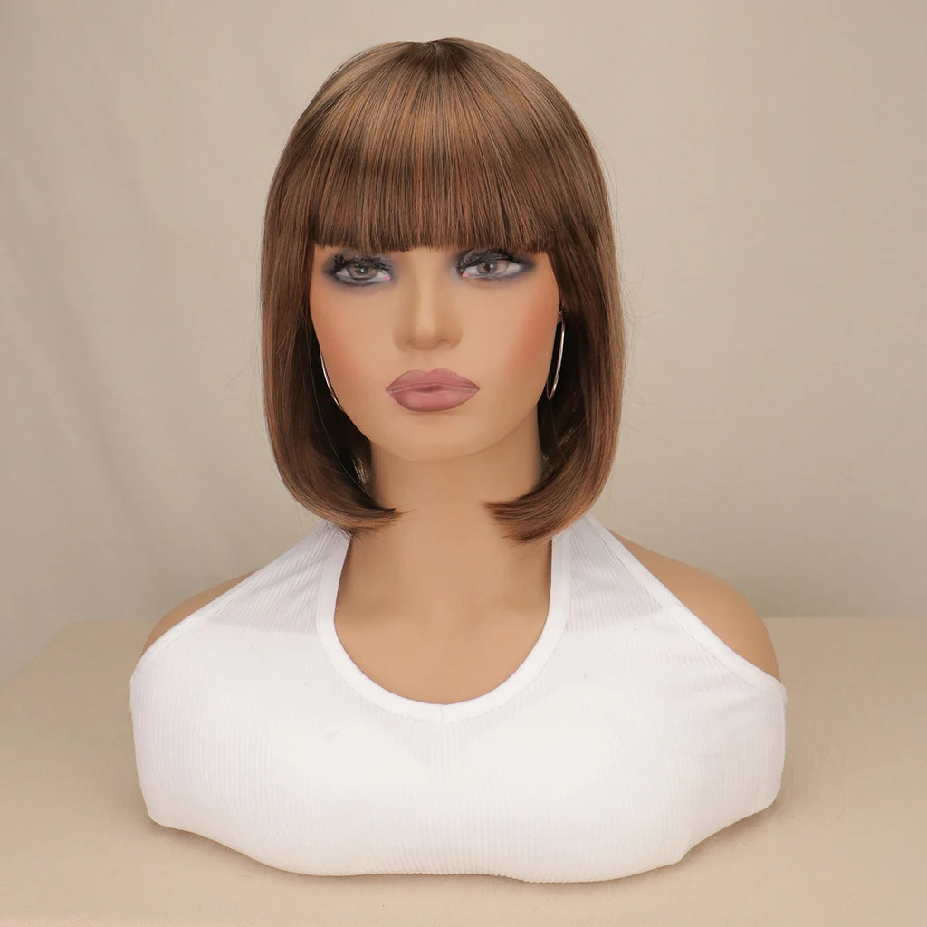 Short Bob Wig With Bangs Synthetic Wigs For Women Black Blonde Pink Lolita Cosplay Party Natural Hair Perruque Bob