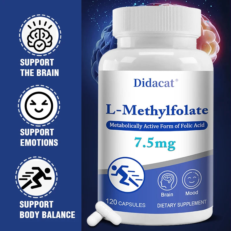 L-Methylfolate 7.5 Mg - L Methyl Folate, Methylfolate Supplement Capsules for Women & Men, Promote Brain Health, Focus, Calm
