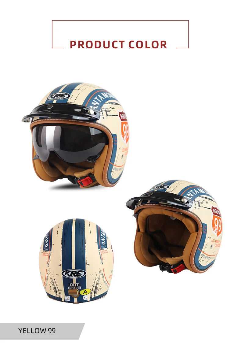 Vintage Motorcycle Helmet Summer 3/4 Open Face Helmet Electric Vehicle Locomotive Men and Women Outdoor Riding Locomotive Helmet