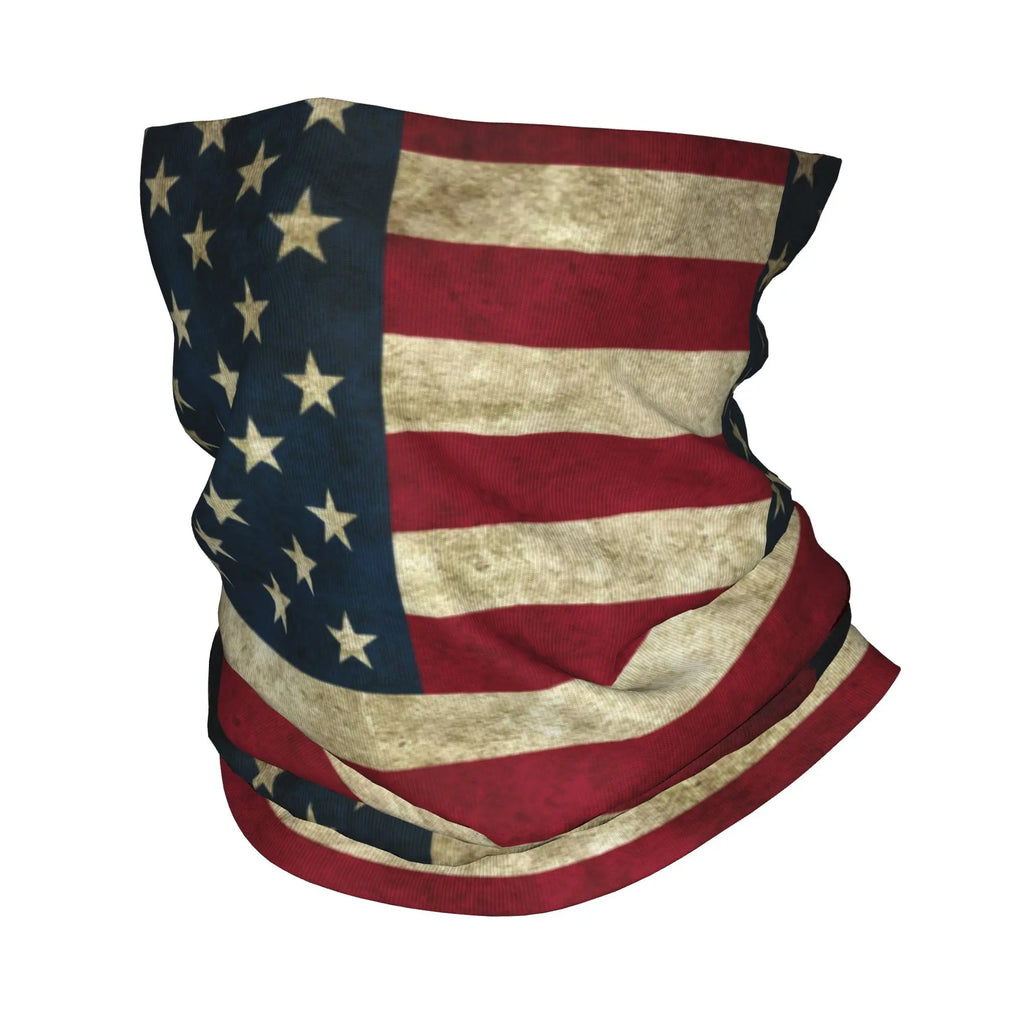 Custom Vintage American Flag Bandana Neck Gaiter for Hiking Hunting Women Men Wrap Scarf USA Proud Balaclava Warmer