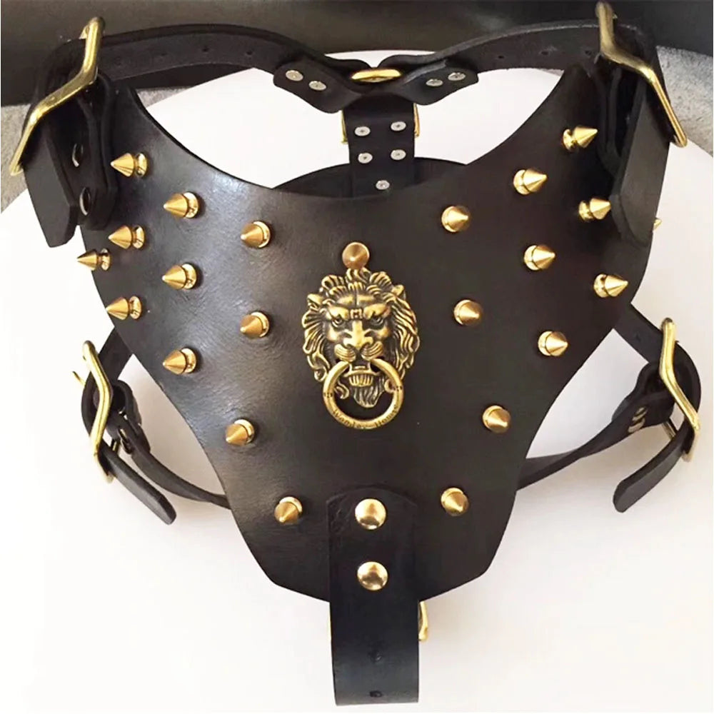 Bulldog Sports Training Harness Collar Cowhide Rivet, Copper Spikes Studded, Harness For Small Medium Dog, Dobermann Back Armor