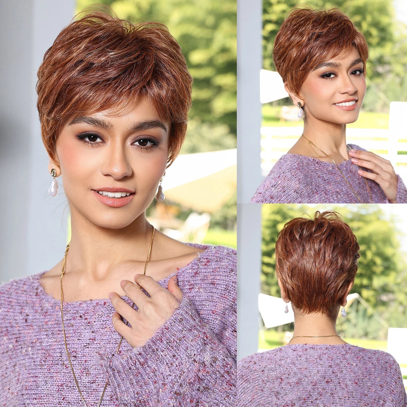 MONO Lace Frontal Synthetic Wigs Short Straight Bob Wig Highlight Gray Brown Blonde Mixed Wig for Women Daily wig Hear Resistant