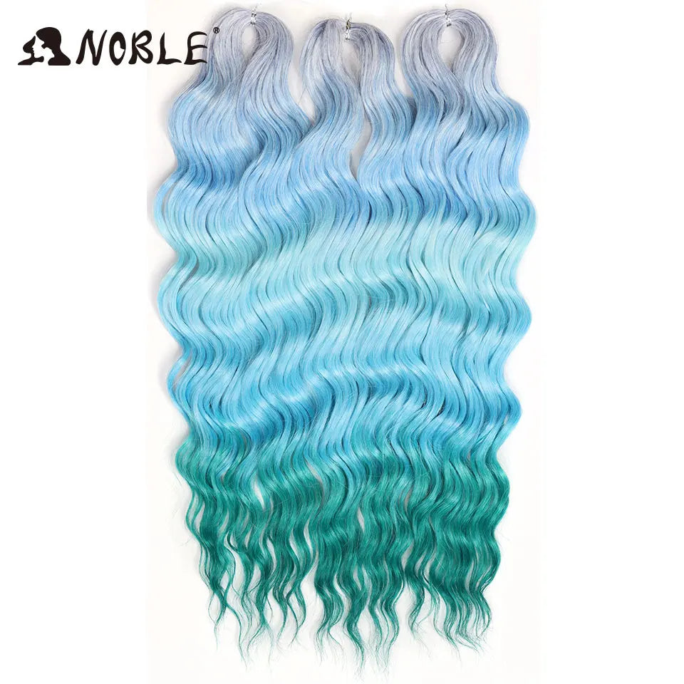 Noble 24 Inch Synthetic Hair Water Wave Braiding Hair Extensions Ombre Rainbow color Deep Wave Curl Twist Crochet Hair Extension