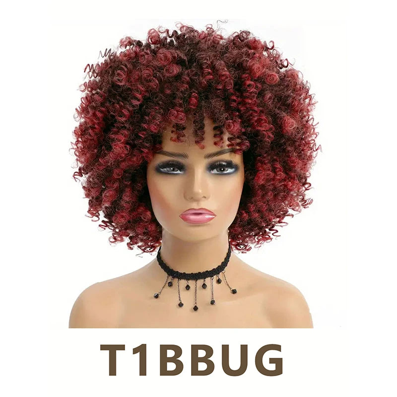 Short Kinky Curly Hair Wig for Black Women 12 Inch Afro High Puffy Curly Wigs With Bangs Synthetic Afro Kinky Curly Wig Cosplay