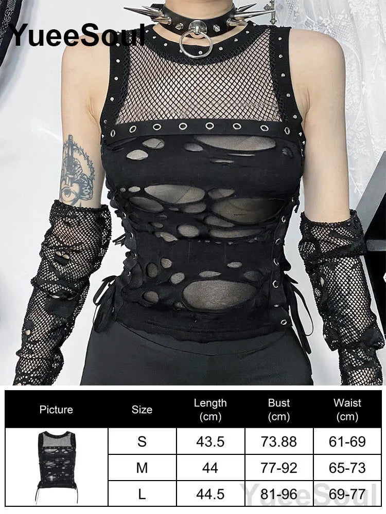 Gothic Crop Tops Black Lace Mesh Tanks Tops 2026 New Y2K Goth Punk Grunge Fairy Core Sexy Y2K Halloween 2000s Women Clothing
