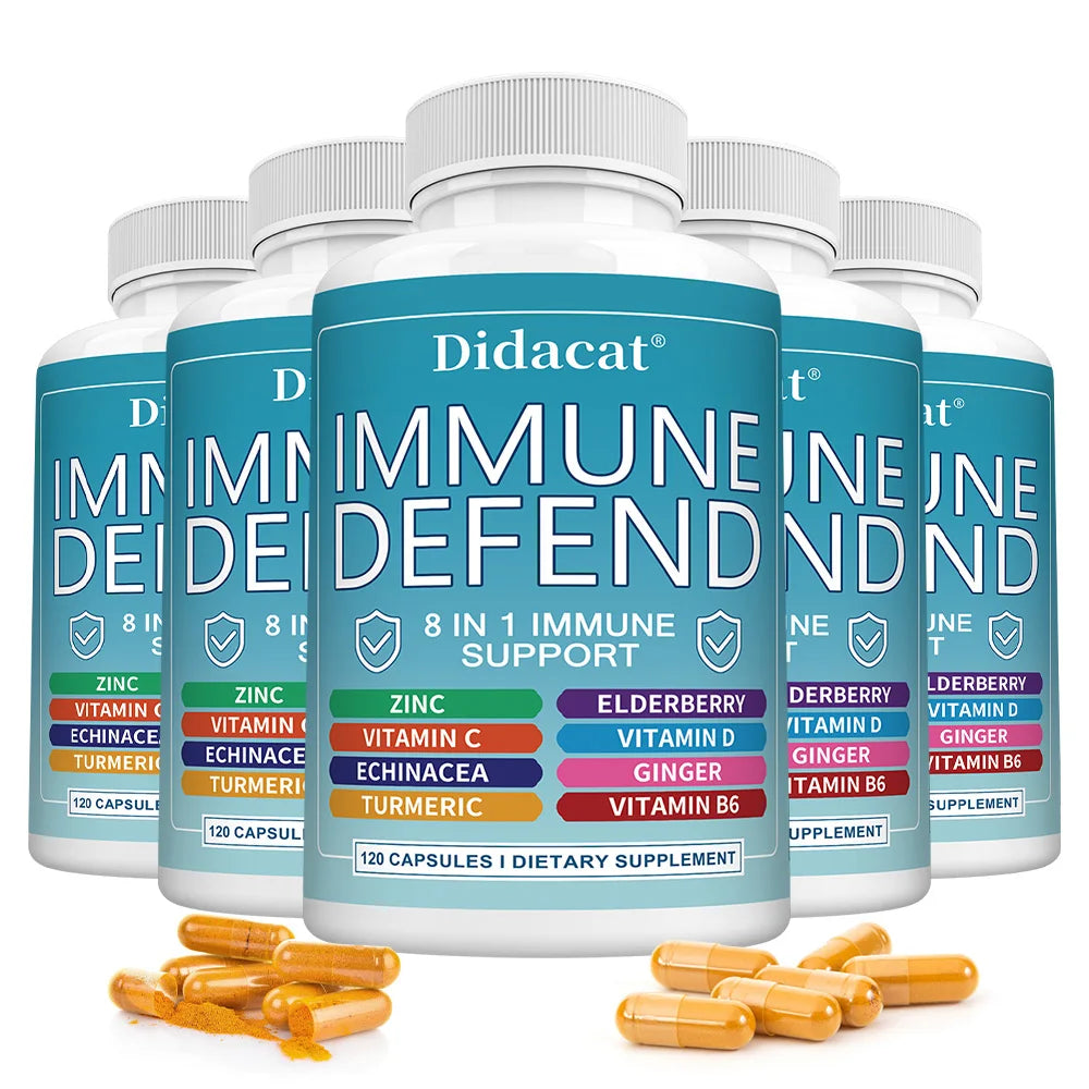 Advanced Immune Support, 8-in-1 Supplement, with Vitamin C, D, B6, Zinc, Elderberry, Turmeric, Ginger & Echinacea, Antioxidants