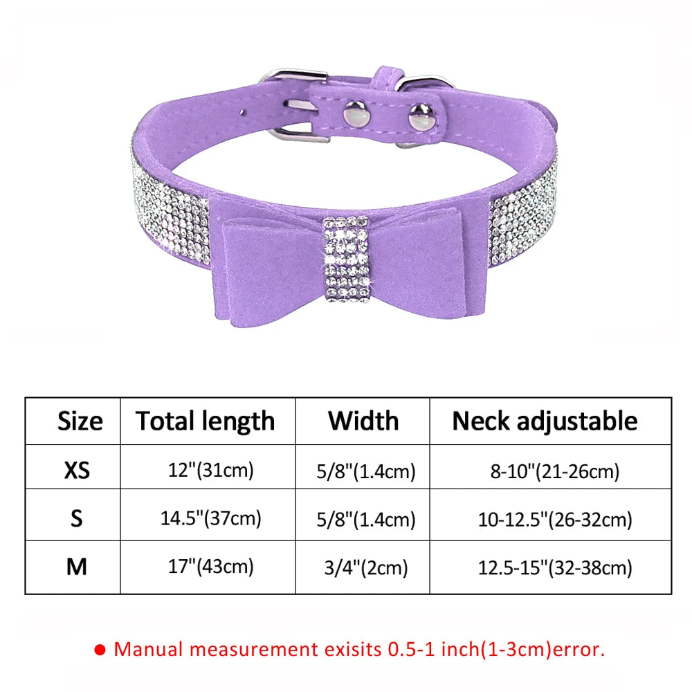 Bling Rhinestone Dog Collar Cute Bowknot Puppy Cat Collars Soft Padded Pet Necklace With Bowtie Warm For Small Dogs Chihuahua