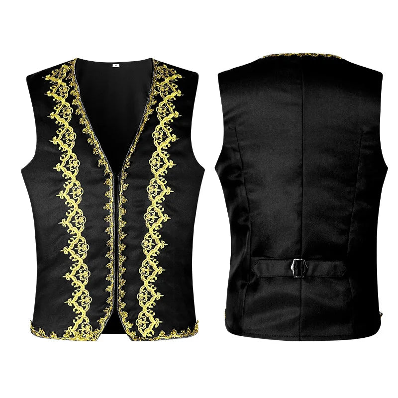 Medieval Men's Gothic Jackets Vintage Jacquard Waistcoats Steampunk Cosplay Costumes Double Breasted Slim Tuxedo Vests Tops Male