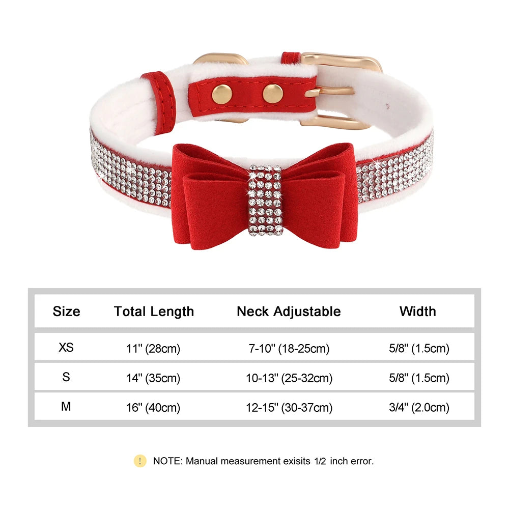Bling Rhinestone Dog Collar Cute Bowknot Puppy Cat Collars Soft Padded Pet Necklace With Bowtie Warm For Small Dogs Chihuahua