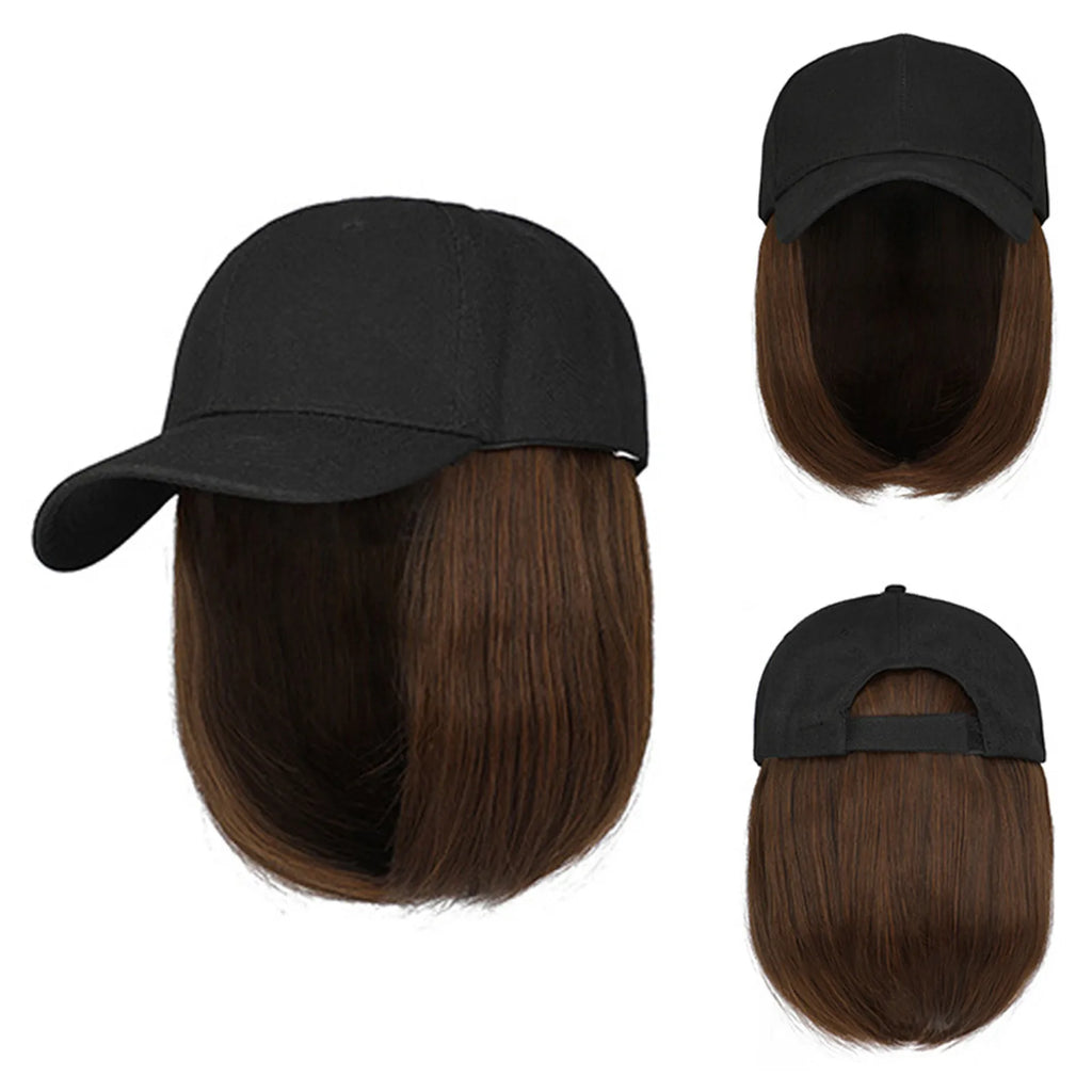 Short Straight Wigs Hat Women Wig Hat Hair Wig Cap Hip Hop Cap for Women Straight Baseball Bob Wig Bonnet Cool Punk Wigs