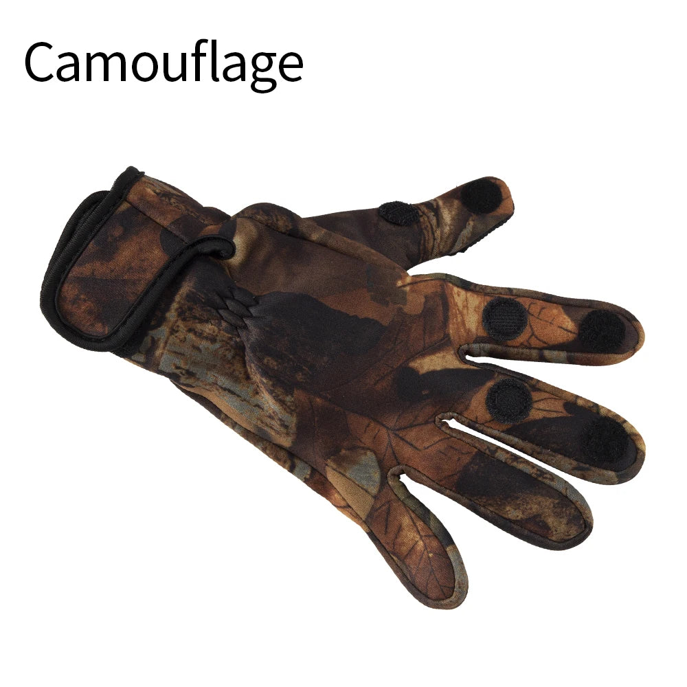 Hunthouse Fishing Gloves Two Finger Neoprene Winter Fishing Gloves PU Breathable Leather Warm Pesca Fitness Fishing Accessories