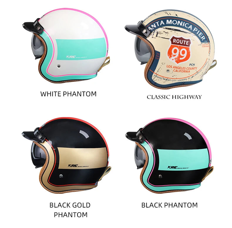 Vintage Motorcycle Helmet Summer 3/4 Open Face Helmet Electric Vehicle Locomotive Men and Women Outdoor Riding Locomotive Helmet
