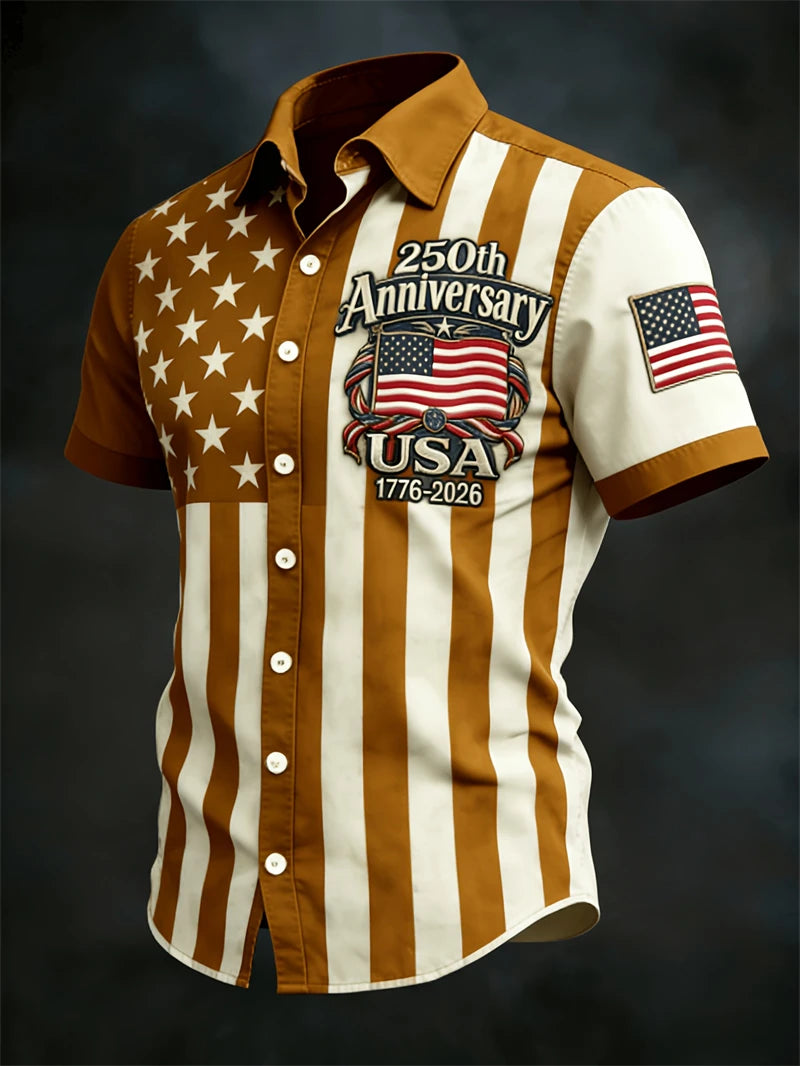2026 New America 250th Anniversary Hawaiian Shirt Men USA Flag 1776–2026 Shirt American Independence Day Apparel Fourth Of July