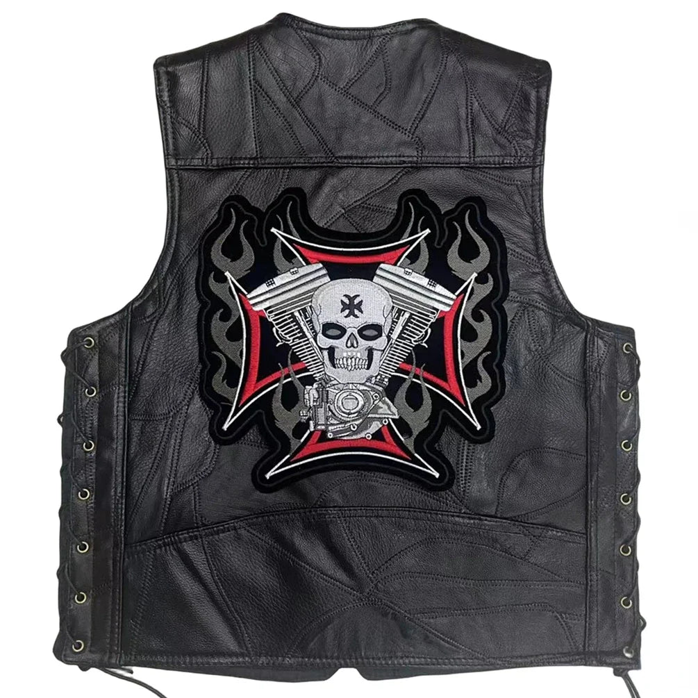 New Motorcycle Riding Leather Vest Embroidery Moto Sleeveless Jacket Waistcoat Street Fashion Biker Vests Punk Veste for Man