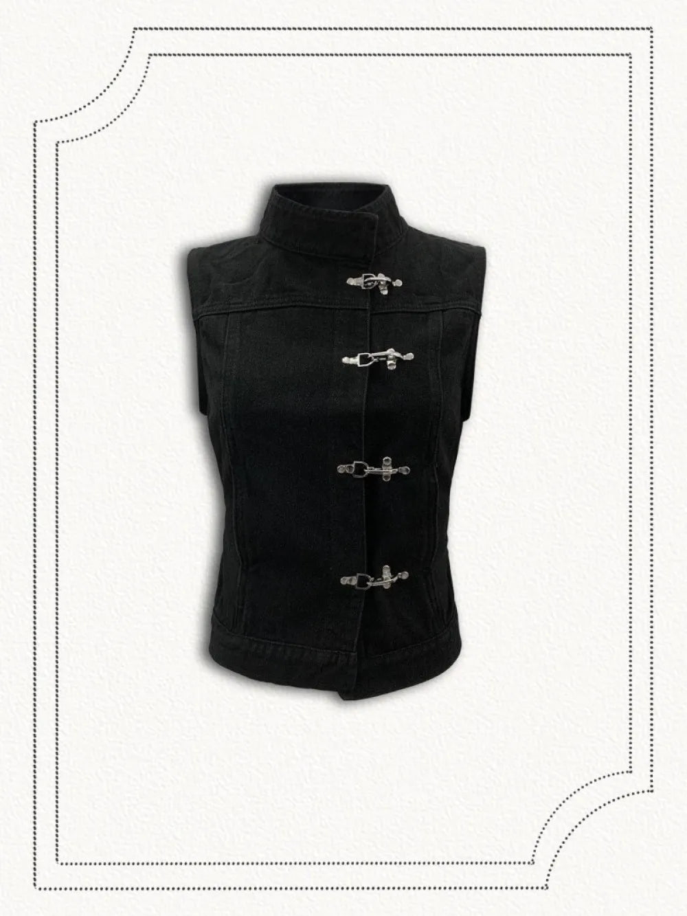 2026 new summer punk style metal buckle stand up collar denim vest American retro Y2K spicy girl slimming street trend niche top
