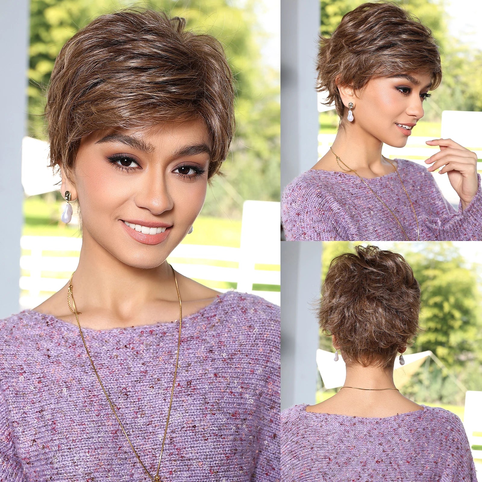 MONO Lace Frontal Synthetic Wigs Short Straight Bob Wig Highlight Gray Brown Blonde Mixed Wig for Women Daily wig Hear Resistant