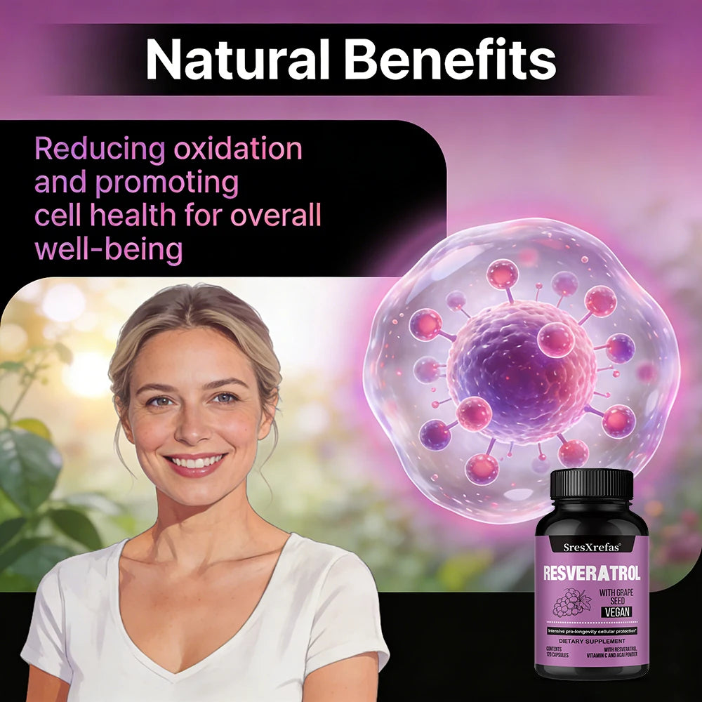 Resveratrol Supplement, Extra Strength Formula for Healthy Aging, Immune Support, Vegan Capsules with Grape Seed Extract