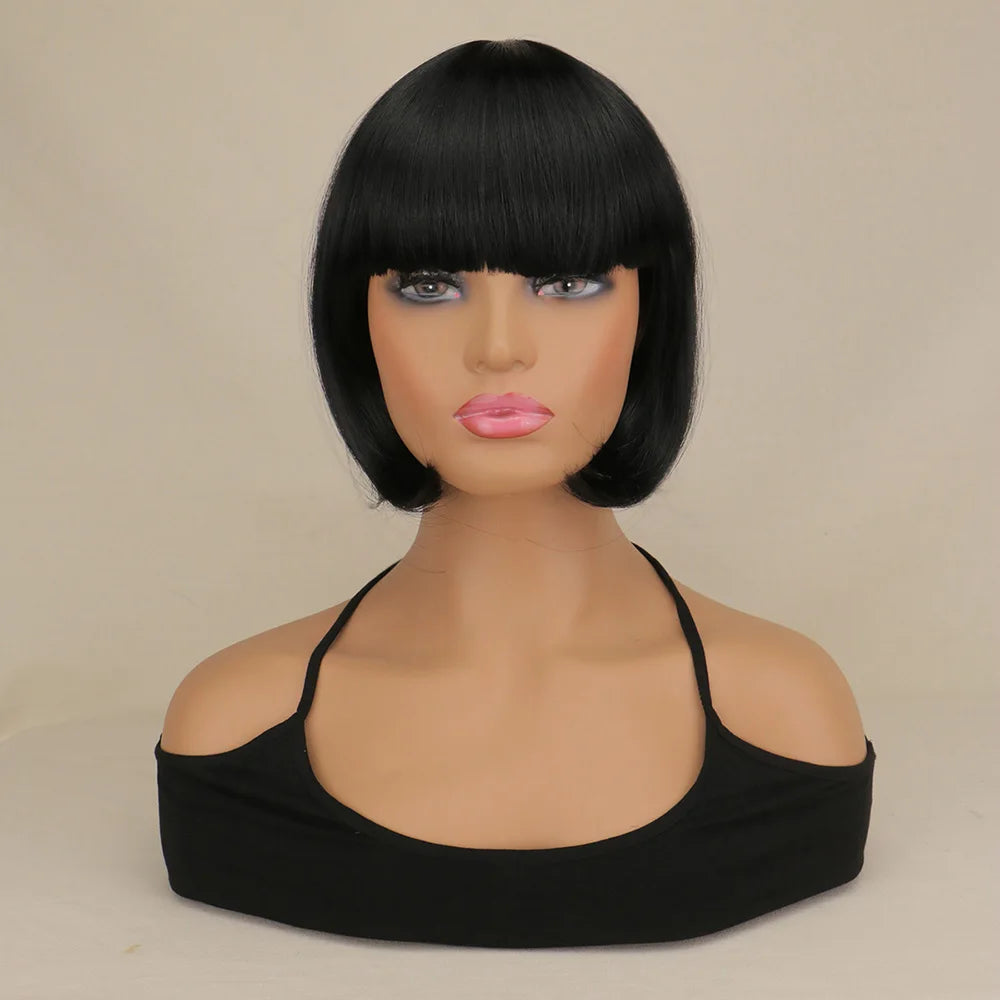 Short Bob Wig With Bangs Synthetic Wigs For Women Black Blonde Pink Lolita Cosplay Party Natural Hair Perruque Bob
