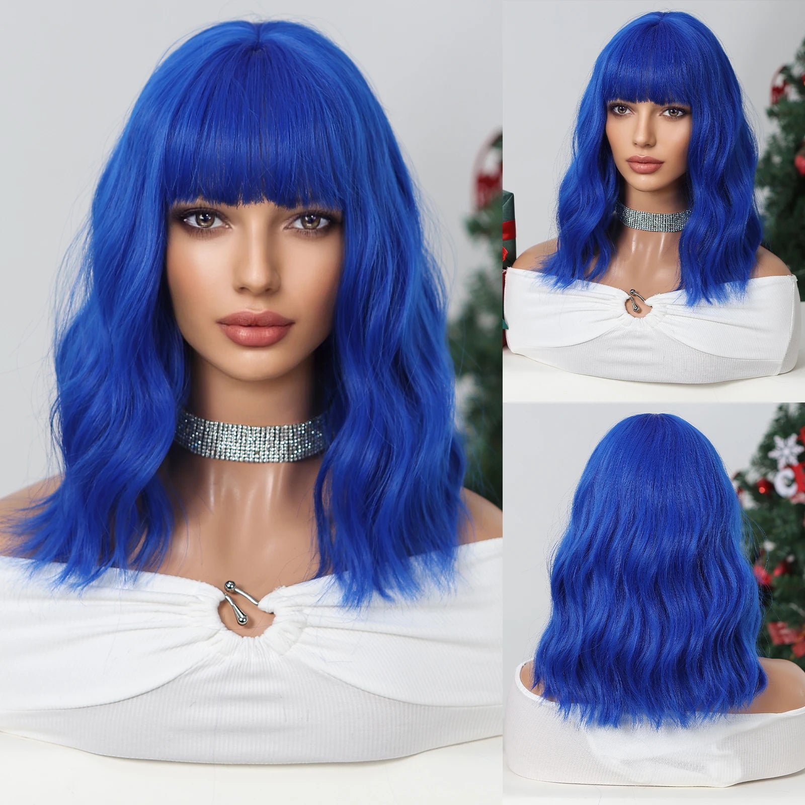 Short Straight Bob Wigs for Women Black Brown Synthetic Natural Hair Wig with Bangs Heat Resistant Cosplay Daily Use Hair