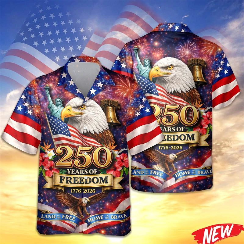 America 250 Years of Freedom Hawaiian Shirt Celebrating 250th Anniversary United States Short Sleeve 2026 New Lapel Shirts