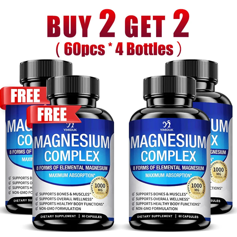 Magnesium Supplements, with Magnesium Glycinate, Malate & Citrate, Support Bone & Muscle Health, Metabolism, Sleep