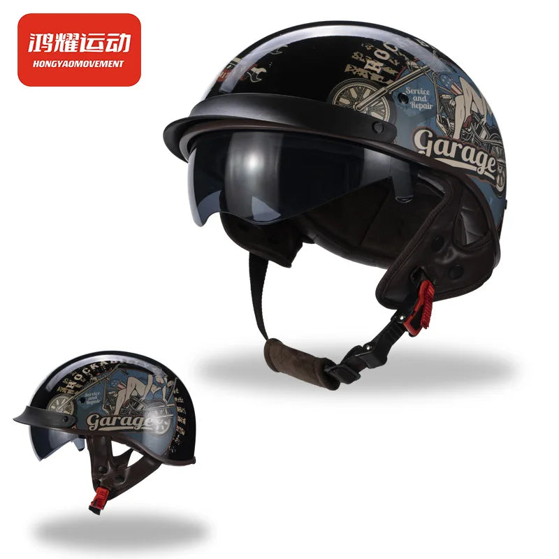 Vintage Helmet Motorcycle Half Helmet Men's and Women's Electric Locomotive Summer Hard Hat Hoop Helmet Personality