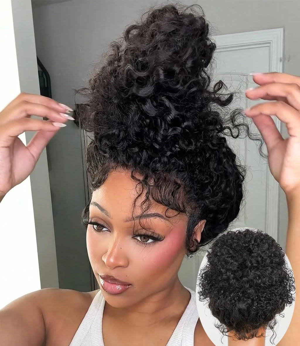 24 inch Hidden Strap 360 Front Wigs Human Hair Glueless 360 Full Lace Deep Wave Curly Human Hair Wig with invisible Drawstring