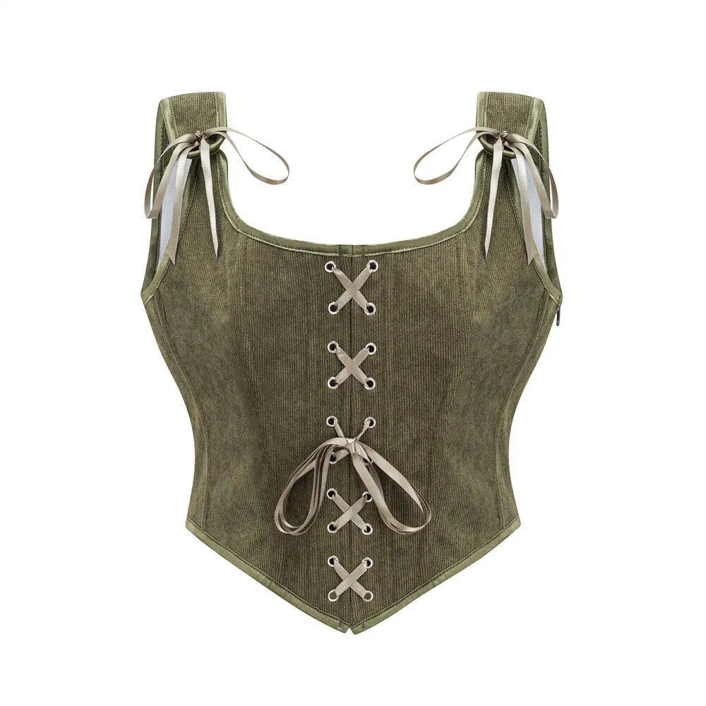 Women Renaissance Corset Front Lace Up U Back Bodice Corsets Victorian Bustier